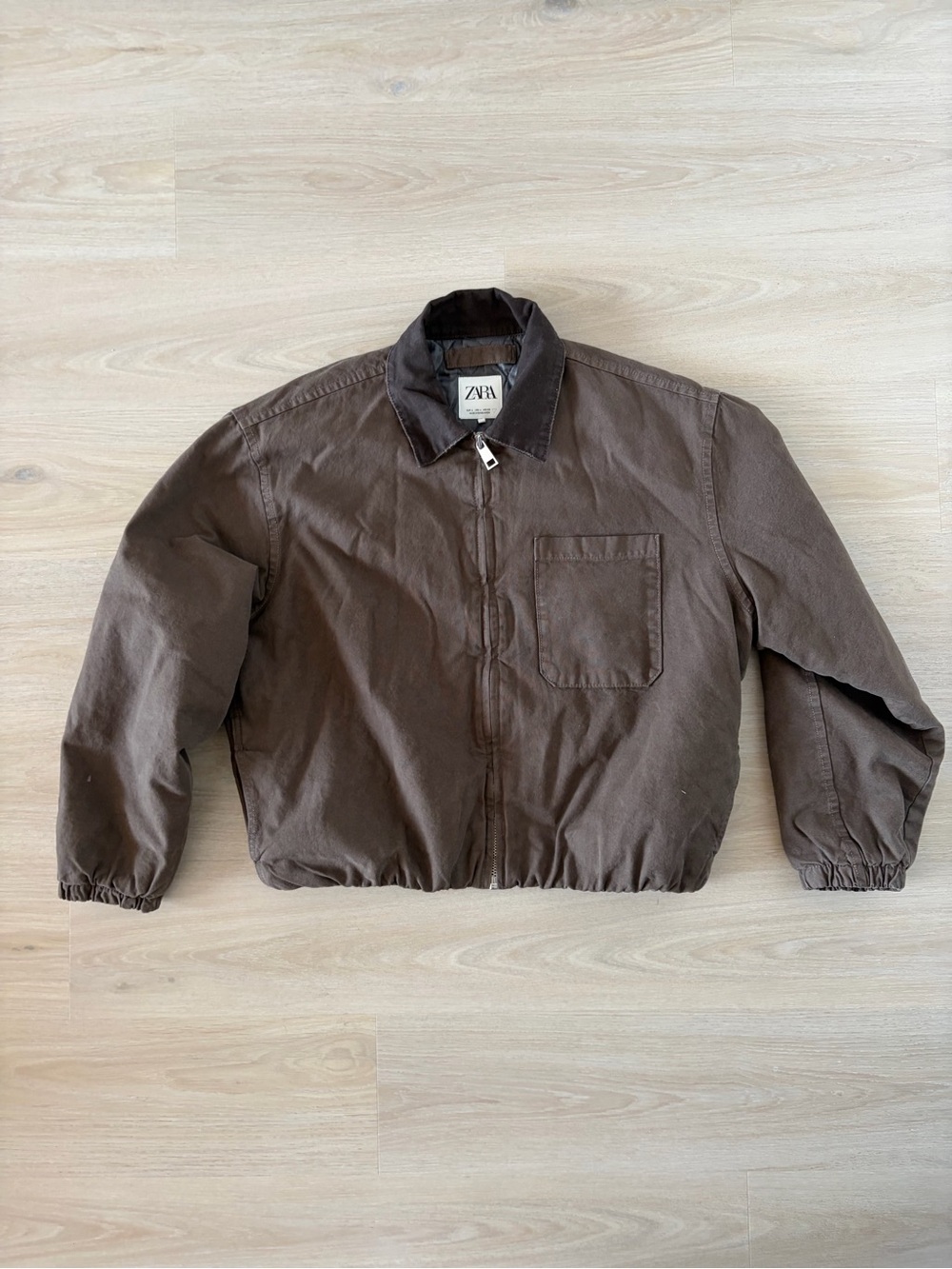 Zara Men's Dark Brown Cropped Bomber Jacket